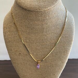 Merlite Industries Vintage Gold Tone Herringbone Chain Purple Stone Necklace